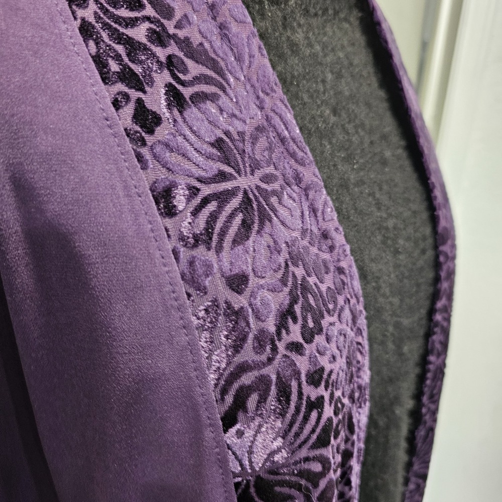 Christopher & Banks Purple Open Front Cardigan L NWT Burnout Velvet Trim Long Sl - Picture 3 of 14